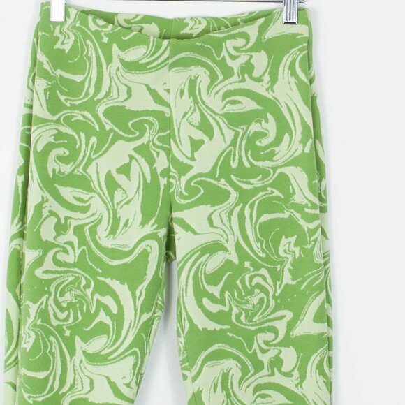 Zara Lime Green Marble Swirl Pull On Flare Pants Retro Hippie Womens Size Small - Picture 2 of 7